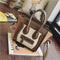 Women Large Capacity Color Block Hand Bag With front Zipper Pocket-khaki white-29cm-JadeMoghul Inc.