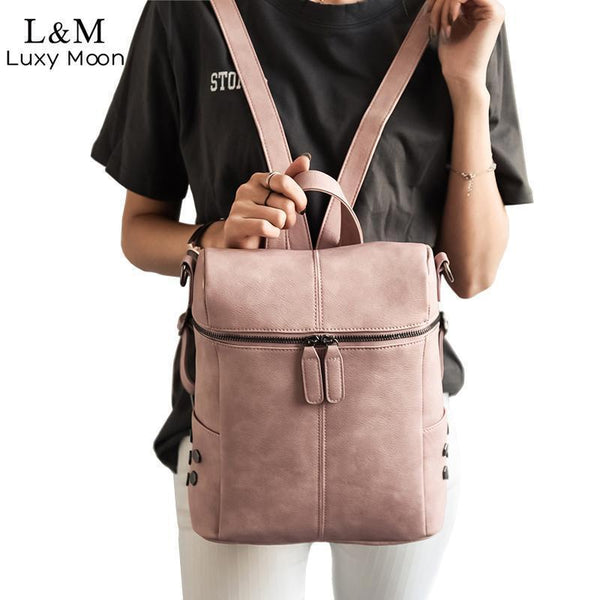 Women Leather Convertible Backpack/ shoulder Bag With Metal Studs-black-JadeMoghul Inc.