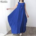 Women Linen Maxi Sleeveless Summer Dress-Blue-S-JadeMoghul Inc.