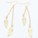 Women Long Double Chain And Feather Drop Earrings-Gold-JadeMoghul Inc.