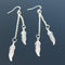 Women Long Double Chain And Feather Drop Earrings-Silver-JadeMoghul Inc.