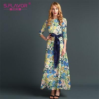 Women Long Dress - Print Dresses Long Floor-as picture_90-S_90-China_90-JadeMoghul Inc.