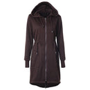 Women Long Hooded Zipper Coat-Dark coffee-S-JadeMoghul Inc.