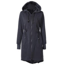 Women Long Hooded Zipper Coat-Dark Grey-S-JadeMoghul Inc.