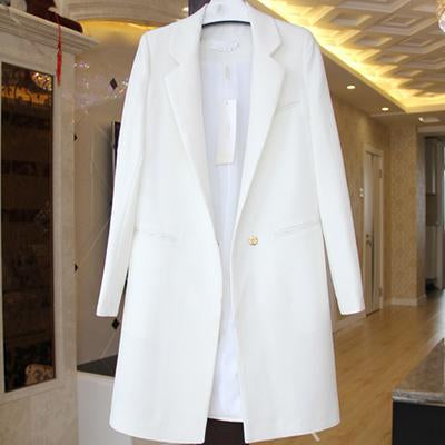 Women Long One Button Coat/ Blazer In Solid Colors-coat-White-S-JadeMoghul Inc.