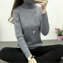 Women Long Sleeve Turtle Neck Cable Knit Sweater-Gray-S-JadeMoghul Inc.