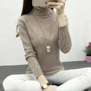 Women Long Sleeve Turtle Neck Cable Knit Sweater-Khaki-S-JadeMoghul Inc.
