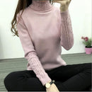 Women Long Sleeve Turtle Neck Cable Knit Sweater-Pink-S-JadeMoghul Inc.