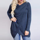 Women Long Sleeved Asymmetrical Warm Top-Blue-S-JadeMoghul Inc.