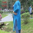 Women Long Slit side Cardigan Sweater-slit blue-One Size-JadeMoghul Inc.