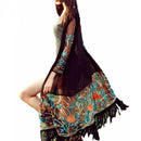 Women Long Vintage Boho Floral Tassel Beach Bikini Cover Up Chiffon Top-Multi-L-JadeMoghul Inc.