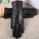 Women Long Wrist Genuine Leather Gloves With Button Detailing-Four buttons black-M-JadeMoghul Inc.