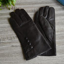 Women Long Wrist Genuine Leather Gloves With Button Detailing-Four buttons black-M-JadeMoghul Inc.