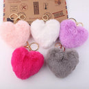 Women Lovely Heart Shaped Pom Poms Faux Fur Ball Key Ring / Bag Charm-black-JadeMoghul Inc.