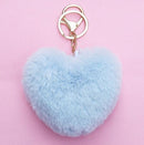 Women Lovely Heart Shaped Pom Poms Faux Fur Ball Key Ring / Bag Charm-light blue-JadeMoghul Inc.