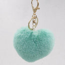 Women Lovely Heart Shaped Pom Poms Faux Fur Ball Key Ring / Bag Charm-Turquoise green-JadeMoghul Inc.