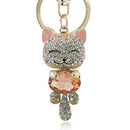 Women Lucky Smile Cat Crystal Rhinestone Key Ring / Bag Charm-Champagne-JadeMoghul Inc.