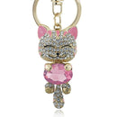 Women Lucky Smile Cat Crystal Rhinestone Key Ring / Bag Charm-Pink-JadeMoghul Inc.