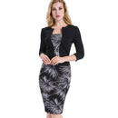 Women One-piece Faux Jacket Elegant Work Dress-Black and Flower-XXXL-JadeMoghul Inc.