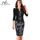 Women One-piece Faux Jacket Elegant Work Dress-Black and Flower-XXXL-JadeMoghul Inc.