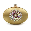 Women Oval Shaped Metal Evening Clutch With Statement Rhinestone Brooch Detailing-Gold-JadeMoghul Inc.