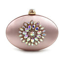 Women Oval Shaped Metal Evening Clutch With Statement Rhinestone Brooch Detailing-Pink-JadeMoghul Inc.