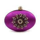 Women Oval Shaped Metal Evening Clutch With Statement Rhinestone Brooch Detailing-Purple-JadeMoghul Inc.