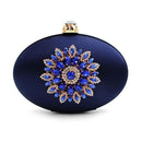 Women Oval Shaped Metal Evening Clutch With Statement Rhinestone Brooch Detailing-Royal Blue-JadeMoghul Inc.