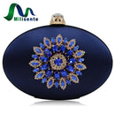Women Oval Shaped Metal Evening Clutch With Statement Rhinestone Brooch Detailing-Royal Blue-JadeMoghul Inc.