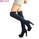 Women Over The Knee Platform Boots In a Stretchable Material