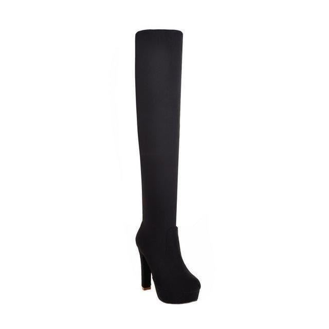 Women Over The Knee Platform Boots In a Stretchable Material