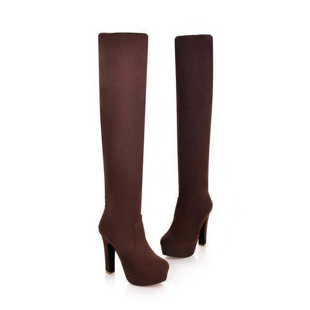 Women Over The Knee Platform Boots In a Stretchable Material