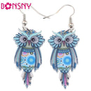 Women Owl Design Colorful Drop Earrings-Blue-JadeMoghul Inc.