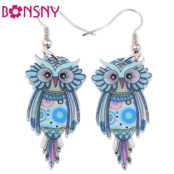 Women Owl Design Colorful Drop Earrings-Blue-JadeMoghul Inc.