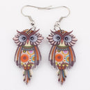 Women Owl Design Colorful Drop Earrings-Brown-JadeMoghul Inc.