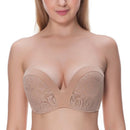 Women Padded Push Up Great Support Lace Strapless Bra-Beige03-A-34-JadeMoghul Inc.