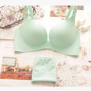 Women Padded Seamless Cotton Satin Push Up Bra And Panties Set-Fruit green-70A-JadeMoghul Inc.