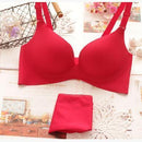 Women Padded Seamless Cotton Satin Push Up Bra And Panties Set-Red-70A-JadeMoghul Inc.