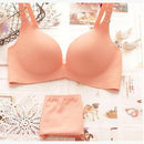 Women Padded Seamless Cotton Satin Push Up Bra And Panties Set-Red shrimp-70A-JadeMoghul Inc.