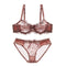 Women Padded Seamless Embroidered Lace Push Up Bra And Lace Mid Rise Panties Set-Lotus color-70A-JadeMoghul Inc.