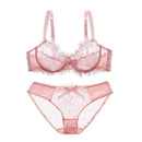 Women Padded Seamless Embroidered Lace Push Up Bra And Lace Mid Rise Panties Set-Pink-70A-JadeMoghul Inc.