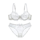 Women Padded Seamless Embroidered Lace Push Up Bra And Lace Mid Rise Panties Set-White-70A-JadeMoghul Inc.