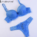 Women Padded Seamless Lace Push Up Bra And Lace low Rise Thongs Set-001blue-A-32-JadeMoghul Inc.