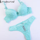 Women Padded Seamless Lace Push Up Bra And Lace low Rise Thongs Set-001green-A-32-JadeMoghul Inc.