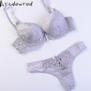 Women Padded Seamless Lace Push Up Bra And Lace low Rise Thongs Set-blue-A-34-JadeMoghul Inc.