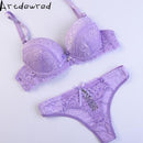 Women Padded Seamless Lace Push Up Bra And Lace low Rise Thongs Set-blue-A-34-JadeMoghul Inc.