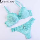 Women Padded Seamless Lace Push Up Bra And Lace low Rise Thongs Set-blue-A-34-JadeMoghul Inc.