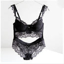 Women Padded Seamless Lace Push Up Bra And Lace Mid Rise Panties Set-Black-70A-JadeMoghul Inc.