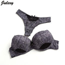 Women Padded Seamless Nylon Push Up Bra And Lace Low Rise Thongs Set-Black-75B-JadeMoghul Inc.