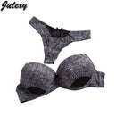 Women Padded Seamless Nylon Push Up Bra And Lace Low Rise Thongs Set-Black-75B-JadeMoghul Inc.
